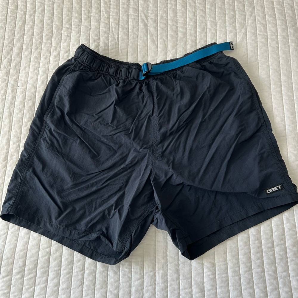 Obey Black Elastic Waist Nylon Shorts